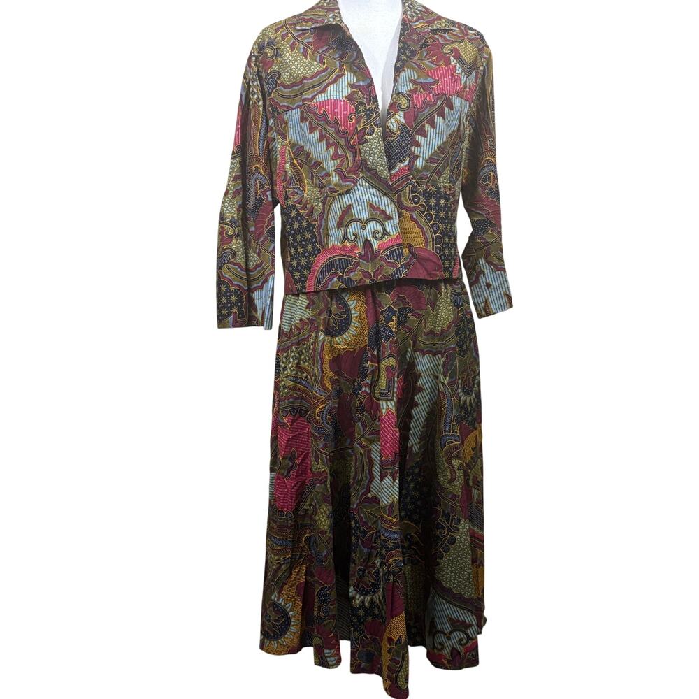 Three‎ Flags jacket/skirt, blue/green, bohemian, folksy, vintage, ethnic, earthy